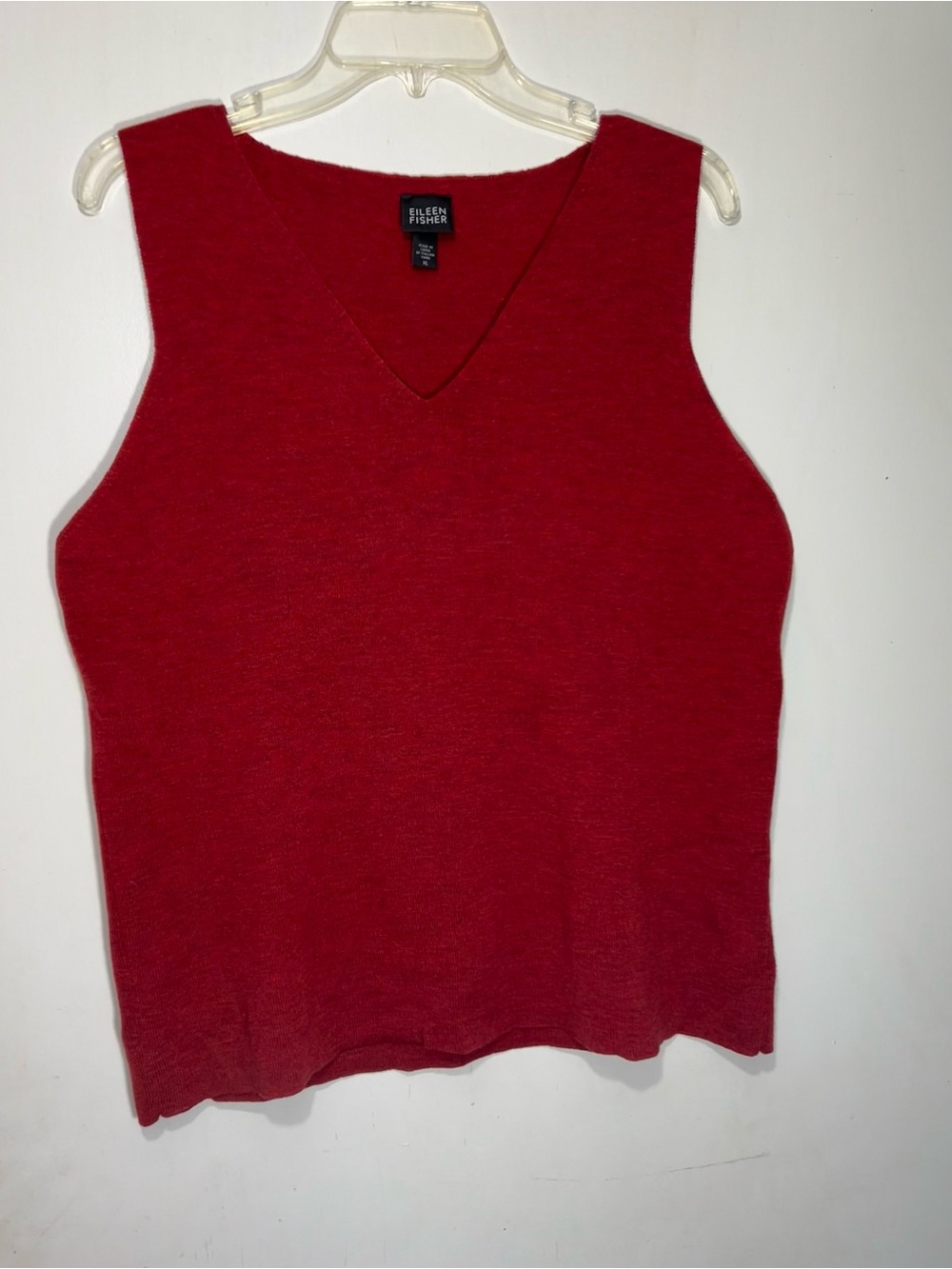 Eileen Fisher Red V-Neck Sleeveless Knit Top 100% wool size XL